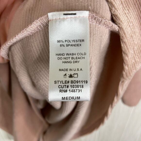 Pink Lily Faux Wrap Mini Dress Long Sleeve Ribbed Velour Blush Pink Size Medium - Picture 6 of 6